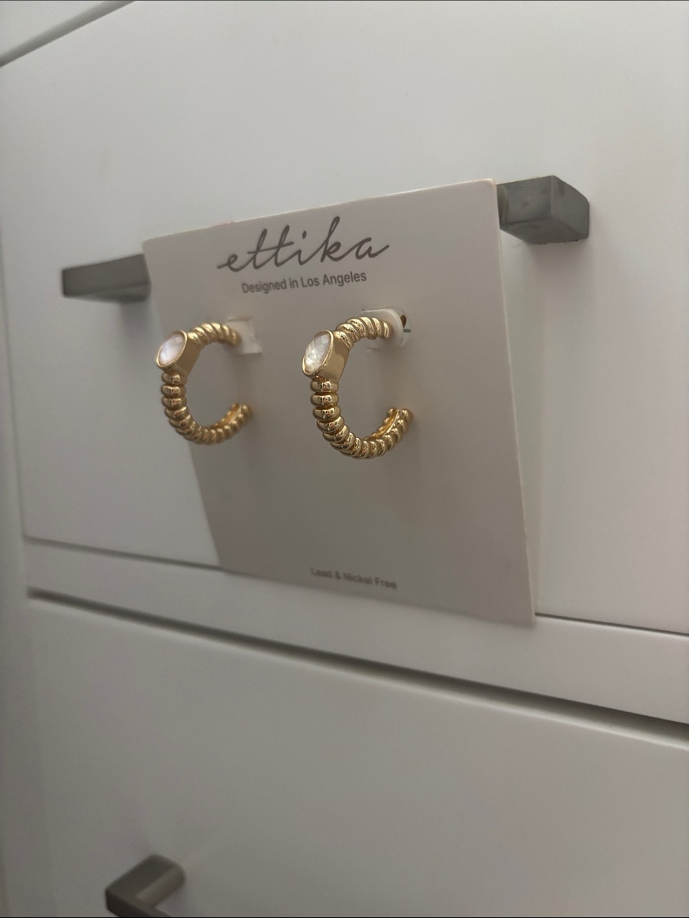 ettika Gold Hoop Earrings with Opal Accents